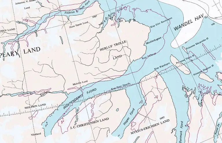 S&oslash;kort der viser den &quot;rigtige&quot; kystlinje.