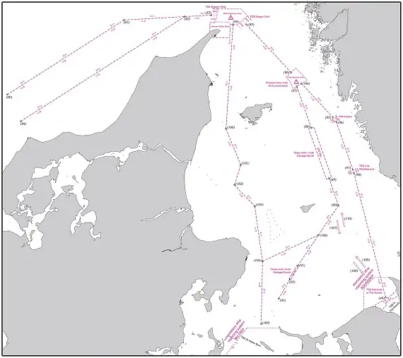 Oversigtskort over skibsruter i Kattegat